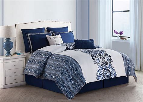 Blue and white ticking striped bed sheets set crafted from. Amazon.com: 8 Pc, Blue, and White, Comforter Set, Queen ...