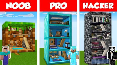 Minecraft Noob Vs Pro Vs Hacker Block House Build Challenge In