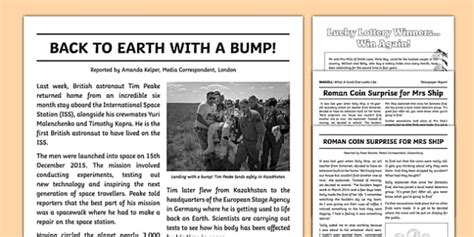 To view these you will need the free adobe acrobat reader. Newspaper Report Examples Resource Pack