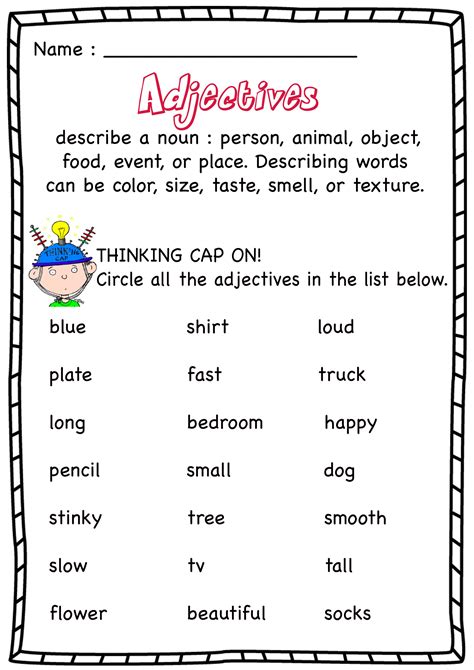 Adjective Worksheet 3Rd Grade Printable Word Searches
