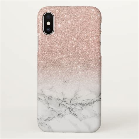 Modern Faux Rose Pink Glitter Ombre White Marble Iphone X