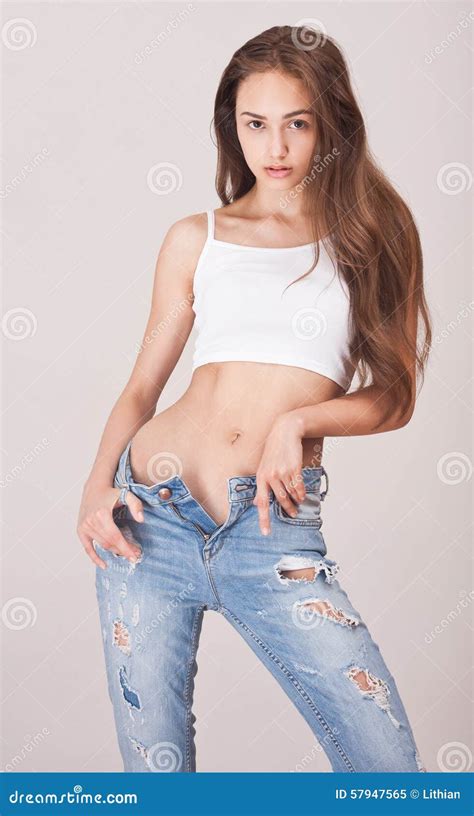 Lean And Slender Jeans Beauty Stock Image Image Of Fashion Brunette 57947565