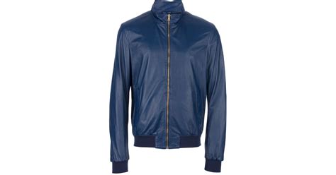 Gucci Leather Bomber Jacket In Blue For Men Lyst
