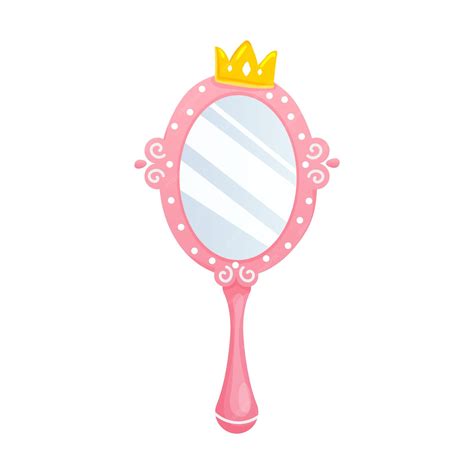 Premium Vector Princess Hand Mirroroval Pink Mirrors With Gold Crown