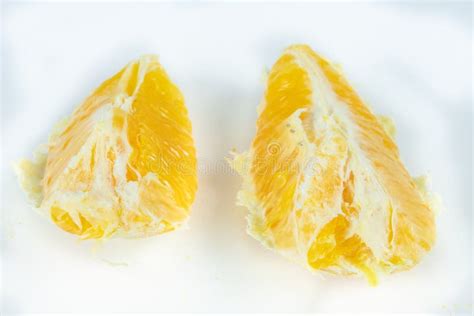 Peeled Orange With Very Thick Skin On A White Kitchen Table Cit Stock