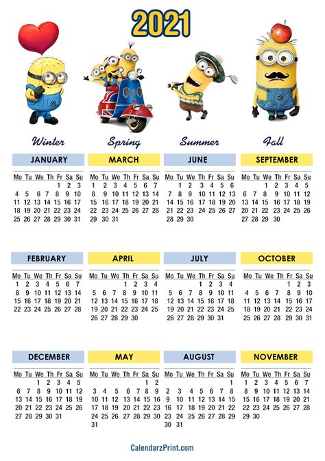 calendar printable  minions calendars monday