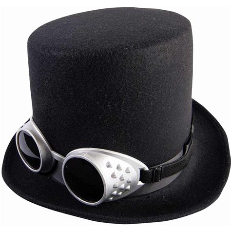 Steampunk Black Top Hat With Silver Goggles Clothing Mens