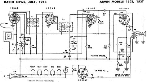 Arvin Models 152t 153t Schematic And Parts List July 1948 Radio News
