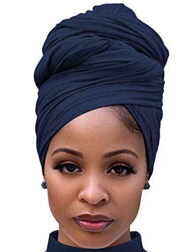 harewom head wrap for black women long breathable turban jersey headwrap hair scarf navy blue
