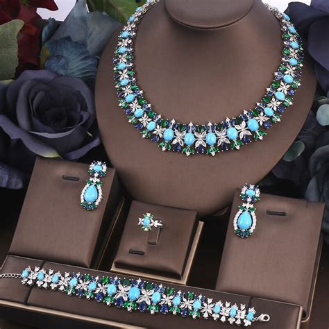 Janekelly Famous Brand Turquoise Luxury African Jewelry Sets For Women