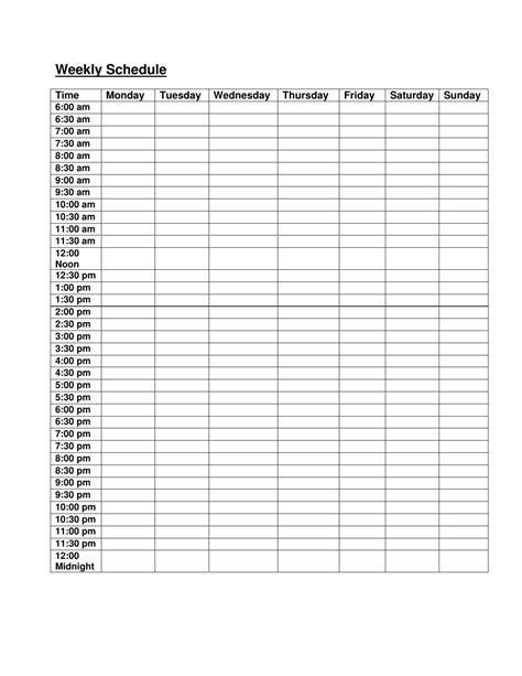 Weekly Schedule Template Small Table Download Fillable Pdf