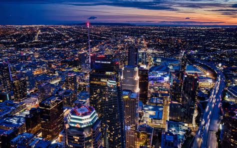 Download Wallpaper 1680x1050 Night City Tower Lights Neon Aerial