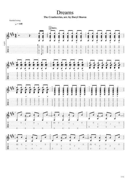 Dreams The Cranberries For Solo Fingerstyle Guitar Sheet Music Pdf Download