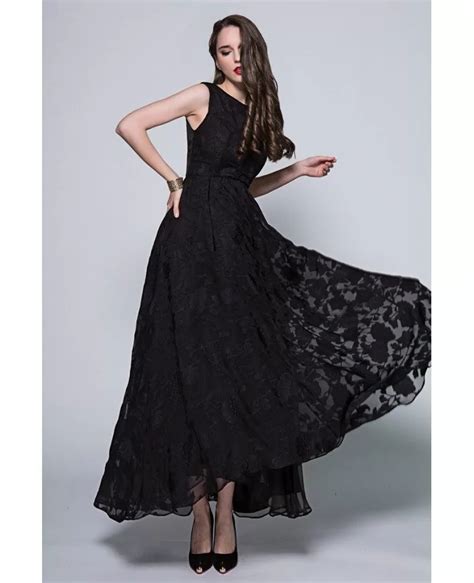Vintage Black A Line Lace Long Formal Dress Ck294 977