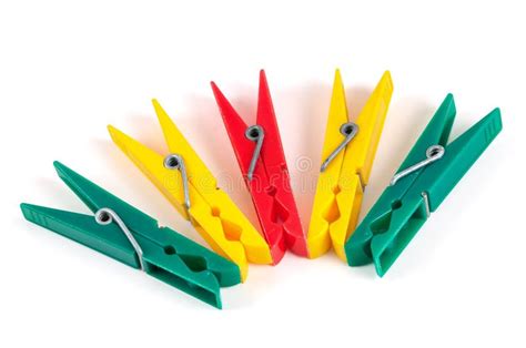 Five Colorful Plastic Clothespins Stock Image Image Of Work Green