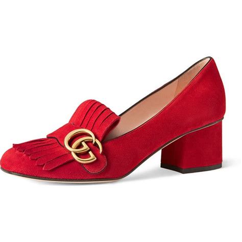 Gucci Marmont Fringe Suede 55mm Loafer Red Suede Shoes Suede Pumps