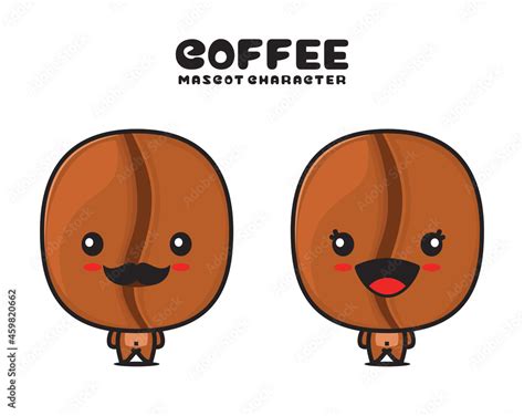 Cute Coffee Bean Mascot Seeds And Drink Cartoon Illustration Stock