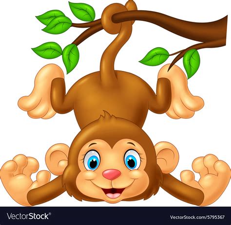 Cartoon Cute Monkey Hanging On Tree Branch Vector Image