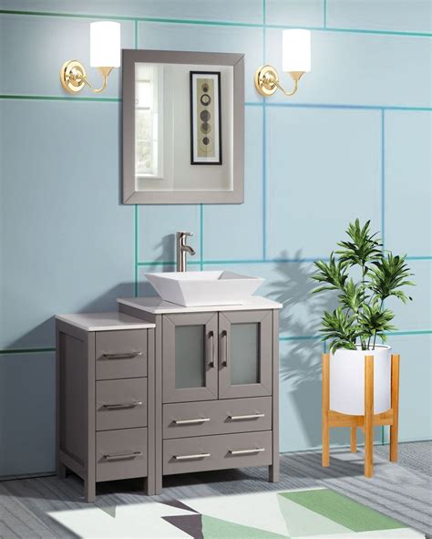 31 single vanity in aqua blue finish top with white carrara and rectangle sink. 36-inch Single Sink Bathroom Vanity Combo Set 5-Drawers, 1 ...