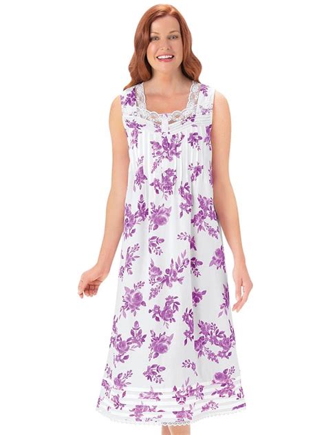 Collections Etc Lavender Floral Print Pintuck Sleeveless Nightgown With Lace Trim Sweet Heart