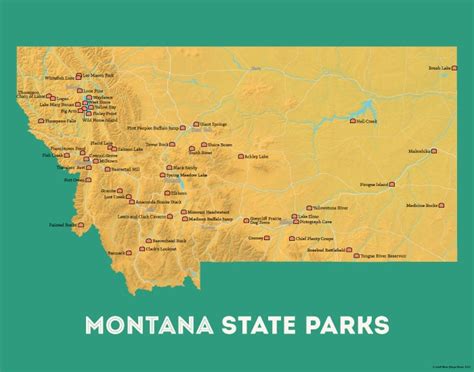 Montana State Parks Map 11x14 Print Etsy Singapore