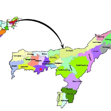 Map Of Assam India Highlighting The Study Area Guwahati Star Mark