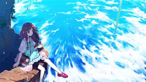 Anime Girl Resting On A Cliff Wallpaper Water Wallpaper Better
