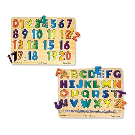 Melissa And Doug Sound Puzzles Set Numbers And Alphabet Wooden Peg