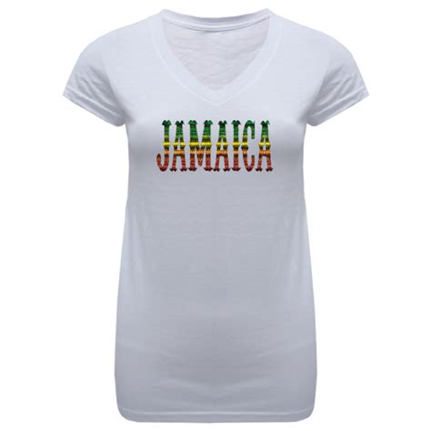 Ladies Jamaica Word V Neck Sheer Jersey T Shirt Sun Island Jamaica