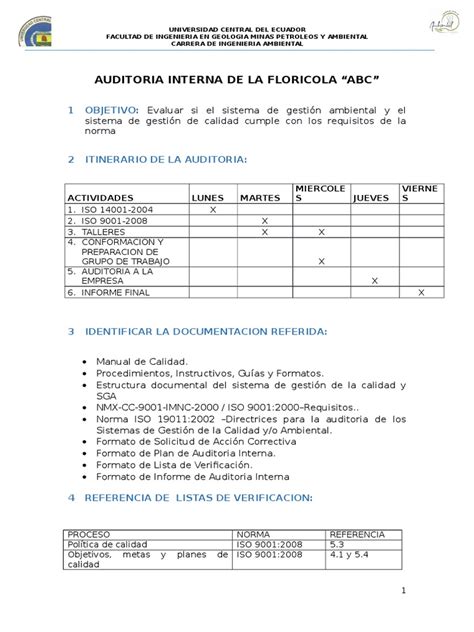 Informe Auditoria Iso 14001estudio De Caso Sistema De Manejo De