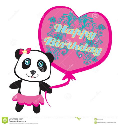 Happy Birthday Card Cute Panda With Balloon Stock Vector