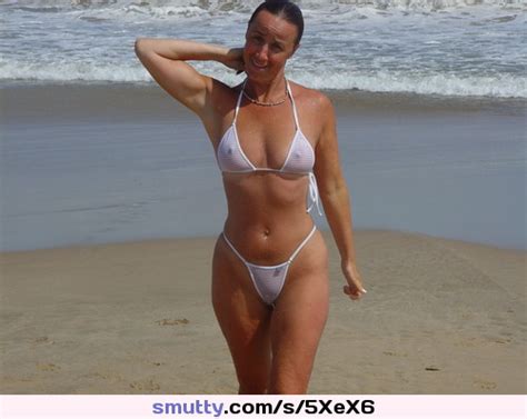 Brunette Milf Mature Beach Vacation Sheerbikini