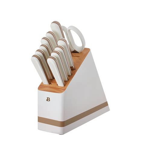 Beautiful 12 Piece Forged Kitchen Knife Set In White With Wood Storage