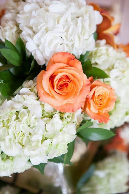 Close Up Of Orange And White Wedding Centerpieces Koru Wedding Style