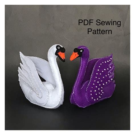 Felt Swan Sewing Pattern Tutorial Plushie Toy Decor Male Female