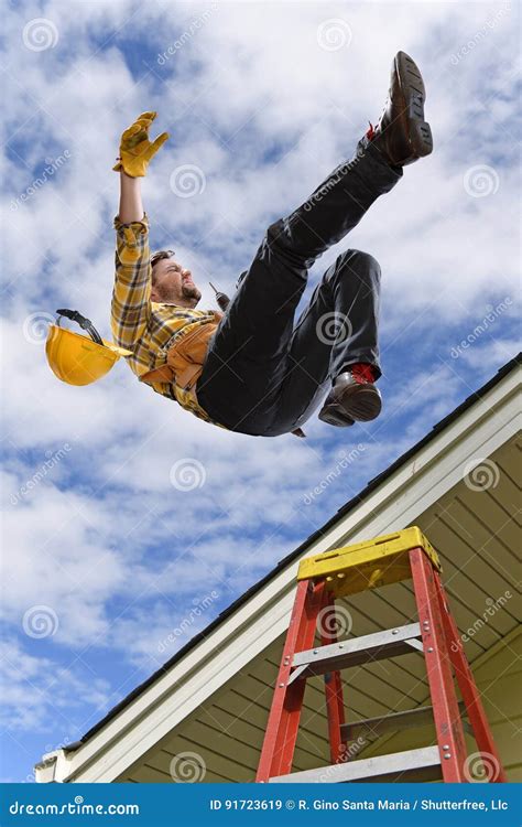 Man Falling Off Roof Stock Image Image Of Building Workers 91723619