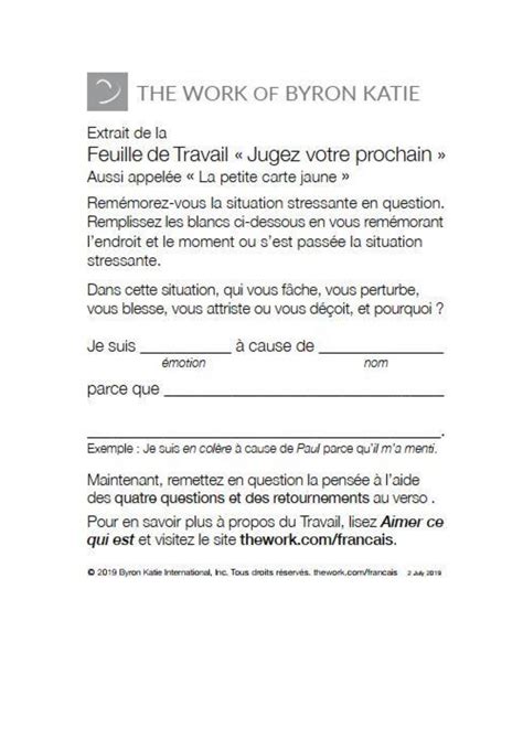 Feuille De Travail Jugez Votre Prochain Byron Katie By Bruno Tison Issuu