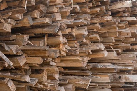 Wood Stack Storage Of Timber Materials And Lumber Pile Industry Stock