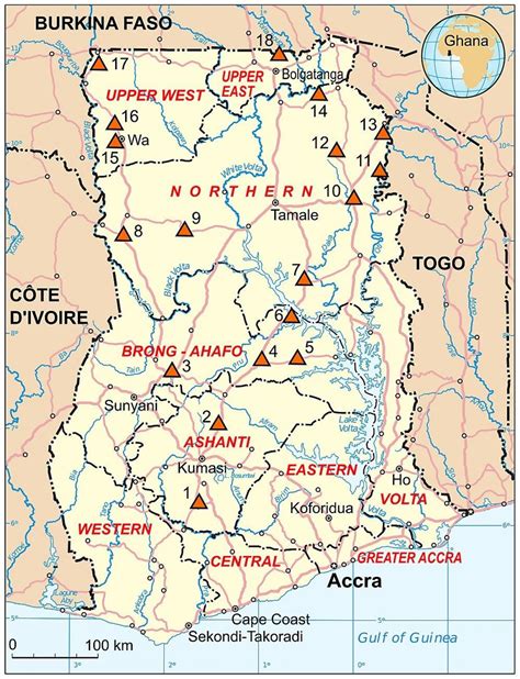 Ghana Map With Towns Ghana Map With Towns And Villages Western