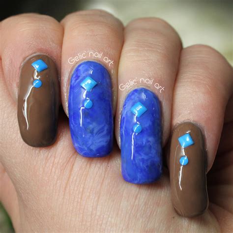Gelic Nail Art Blue And Brown Nail Art