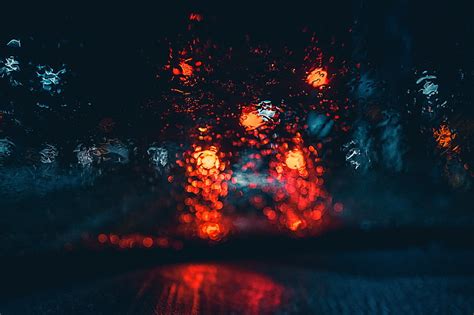 Hd Wallpaper Blurry Lights Glare Drops Abstract Backgrounds Red
