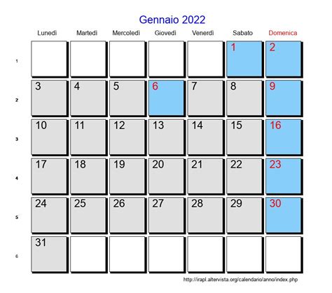 Calendario Gennaio 2022 Con Festività E Fasi Lunari