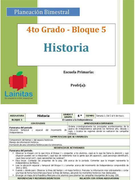 Plan 4to Grado Bloque 5 Historia Pdf México Nueva España