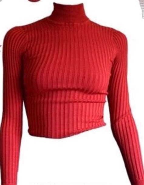 Sweater Red Ribbed Top Cropped Crop Tops Turtleneck Wheretoget