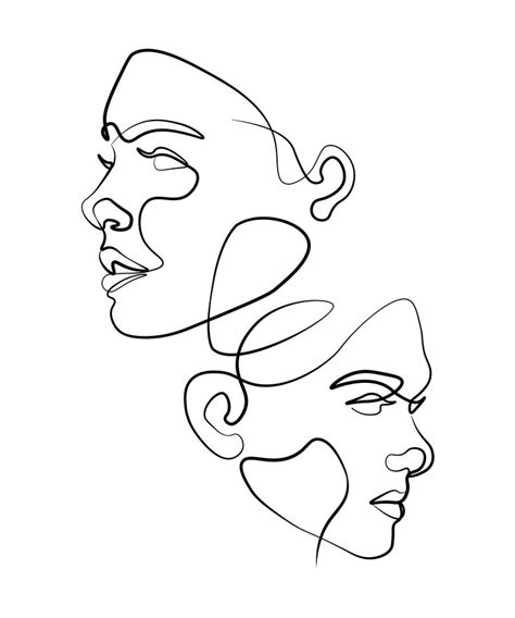 Two Woman Faces With One And Single Line Art Black And White Simple And