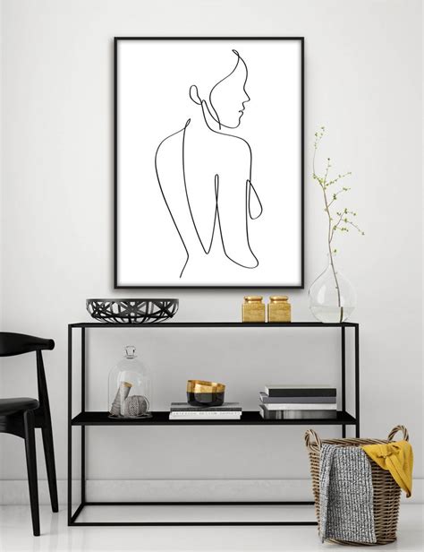 One Line Nude Drawing Female Body Line Art Woman Outline Etsy