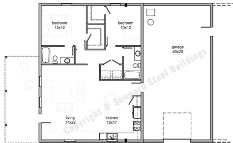 Simple 2 Bedroom Barndominium Floor Plans