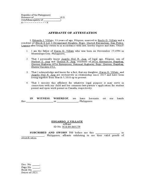 Affidavit Of Attestation Pdf Affidavit Common Law