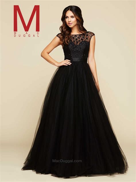Its full skirt is perfectly balanced by a fitted bodice and long sleeves. Mac Duggal 76956H Flowing Ball Gown: French Novelty