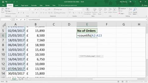 Count Values Between Two Dates Excel Countifs Function Youtube